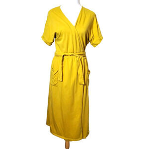 Synergy Womens Small Wrap Dress ORGANIC Cotton‎ Pockets Eco-friendly Mustard A
